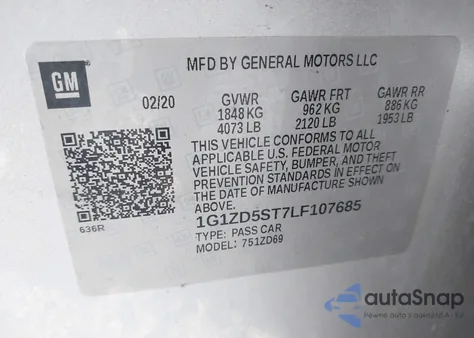 2020 Chevrolet Malibu Fwd Lt from USA, damaged, VIN 1G1ZD5ST7LF107685
